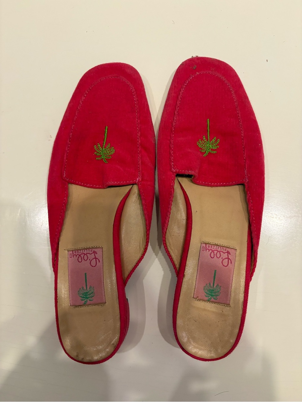 Vintage Lilly Pulitzer embroidered corduroy mules